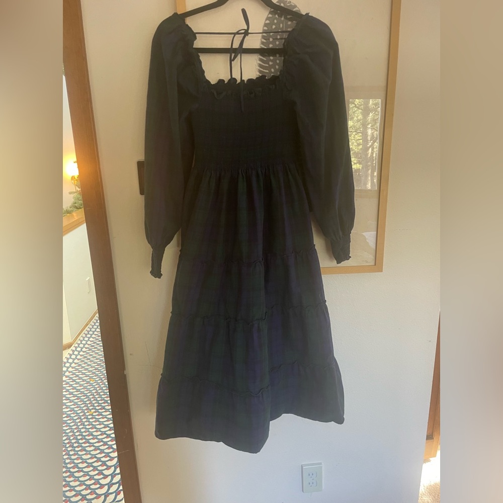 Hill House Home Long Sleeved Nap Dress - navy and green plaid - Picture 3 of 10